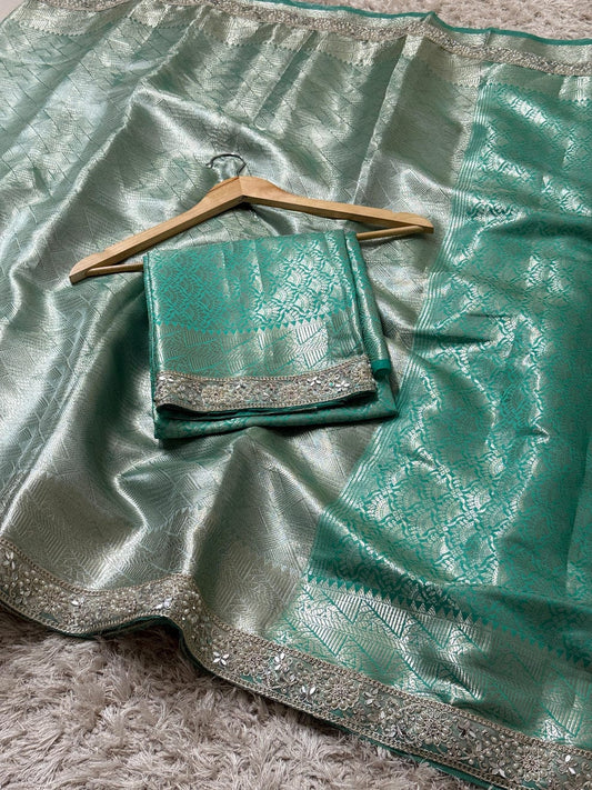 Banarasi Kanjivaram  katan Tissue Silk Saree With Beautiful lace border
