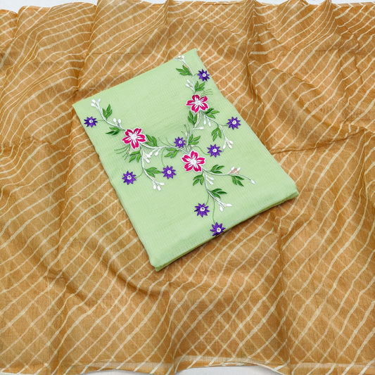 Pure Kota-Doria Unstitched Suit with Embroidery Work