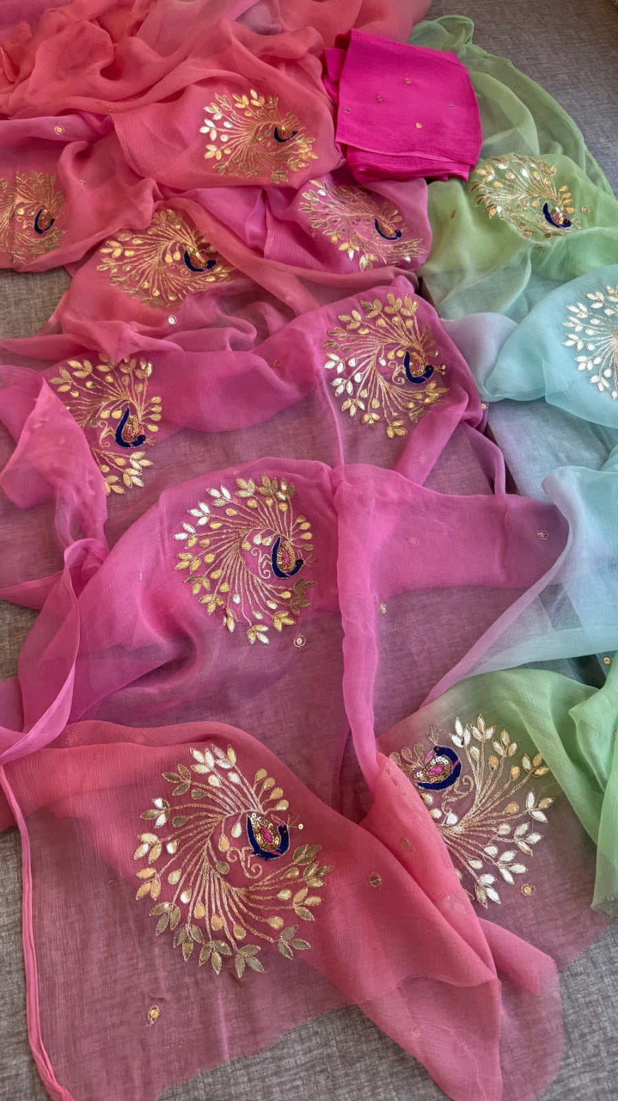 Designer Pure jaipuri Chiffon Saree with 13 Big Flower Motif