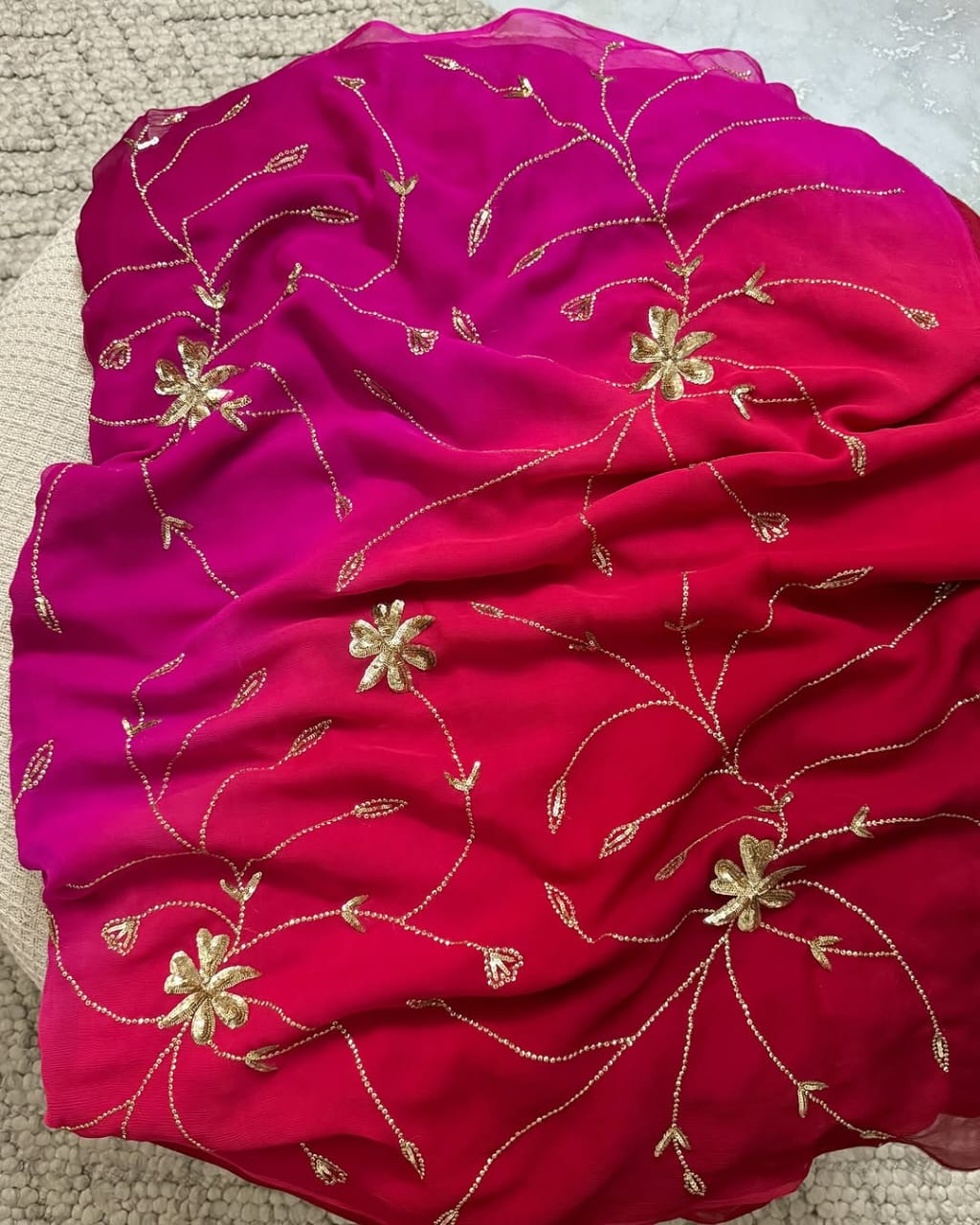 Pure Jaipuri Chiffon Jaal Work Saree With Blouse