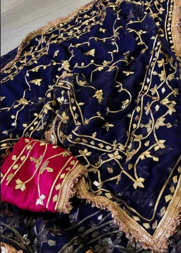 Pure Diamond Chiffon Gota Patti  Work Saree With Blouse