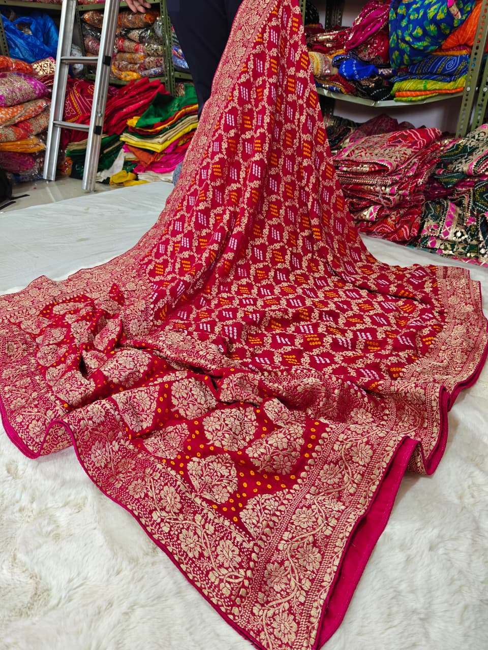 Pure khaddi Georgette Dupatta With Bandhani Zari