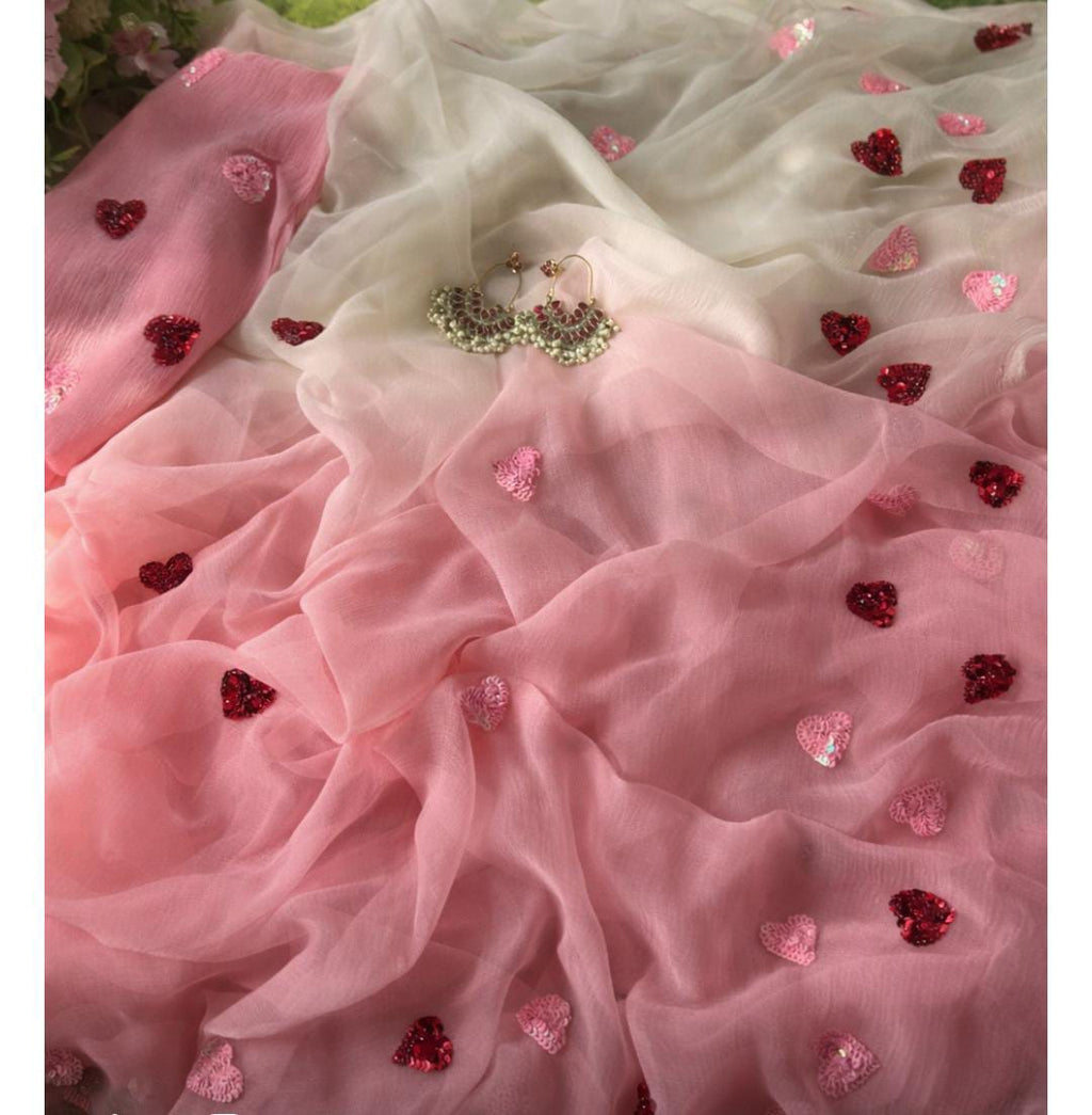 Pure Diamond Chiffon Saree With Blouse