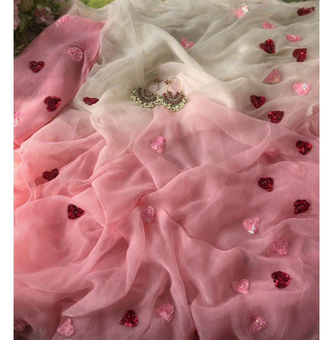 Pure Diamond Chiffon Saree With Blouse