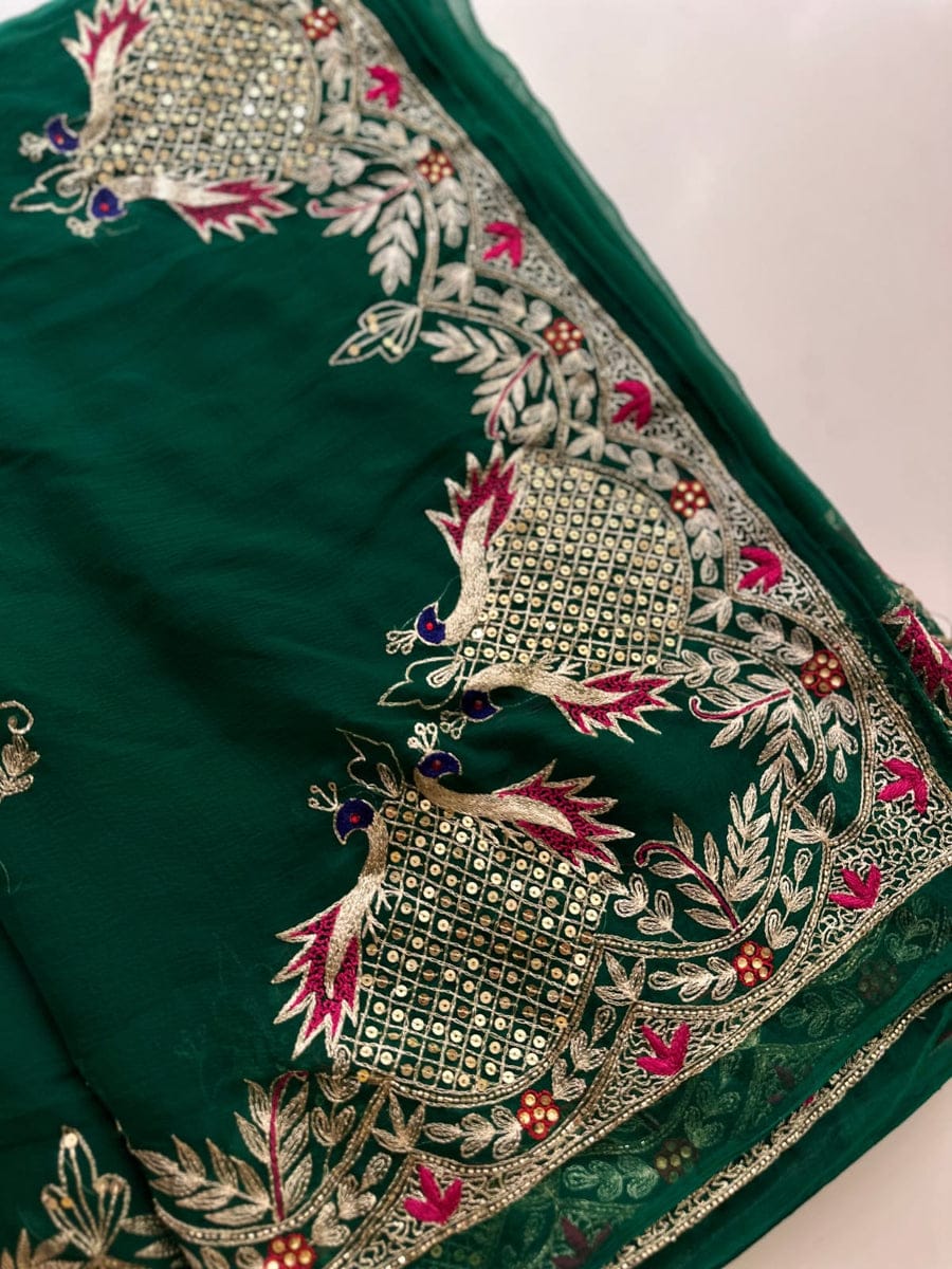 Pure Jaipuri Chiffon Jaal Work Saree With Beautiful Rajputi look and Running Blouse