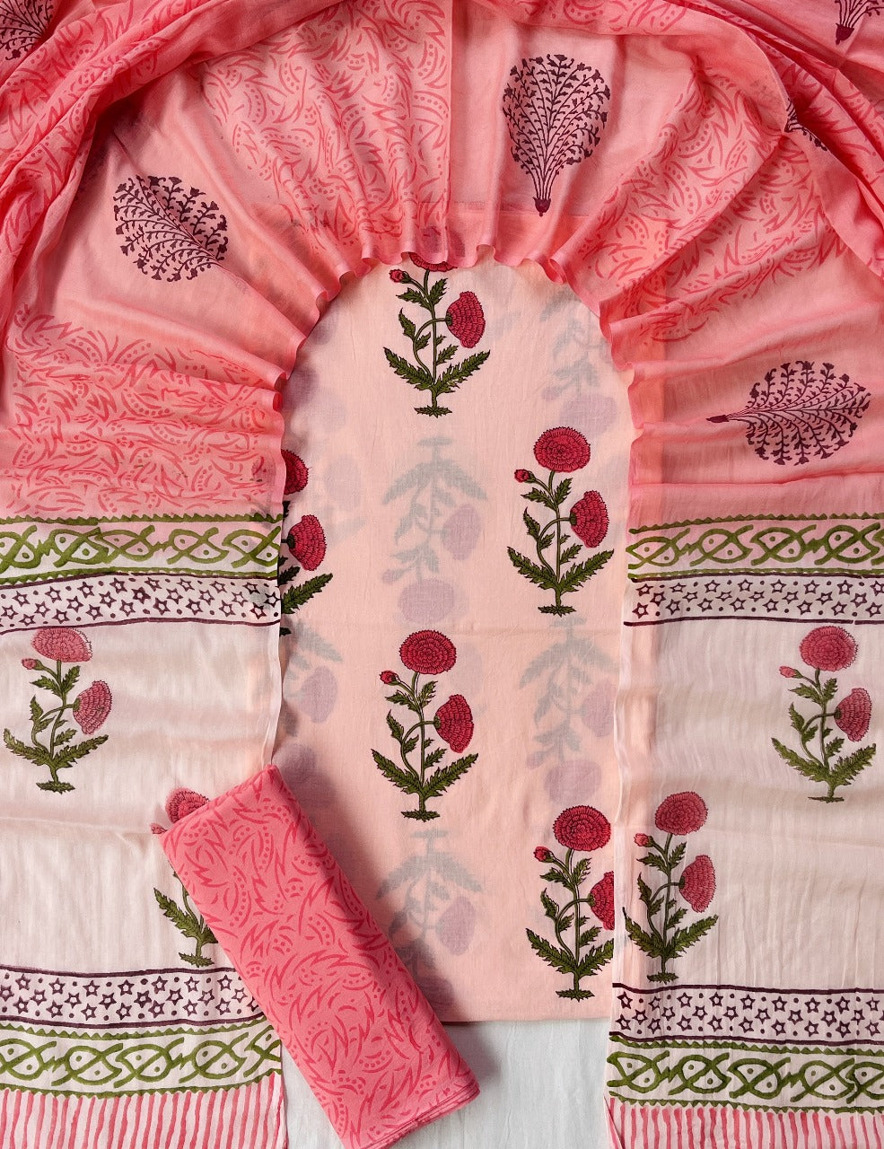 Exclusive new hand block printed cotton suits with cotton duptta