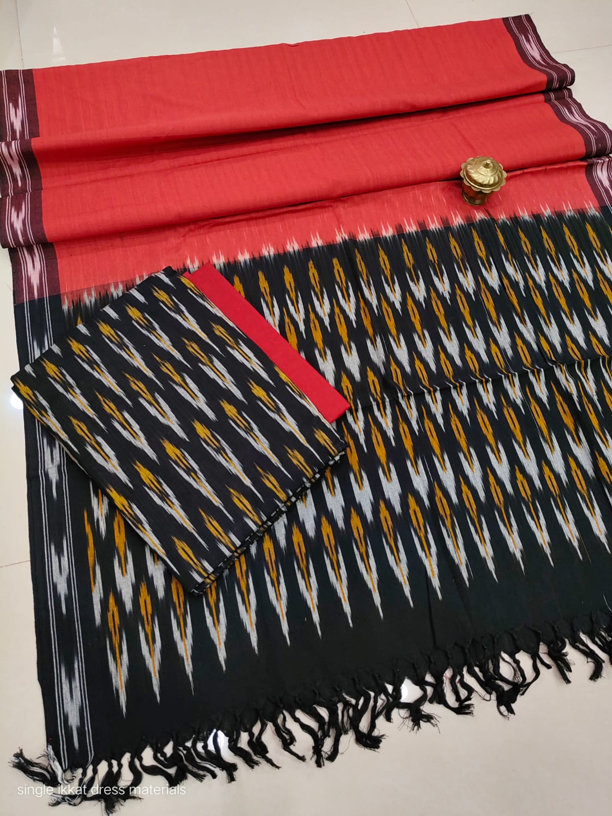 Pure  ikkat Cotton Unstitched Suit With Dupatta