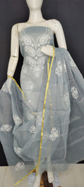Pure Kota-Doria Unstitched Suit with Embroidery Work