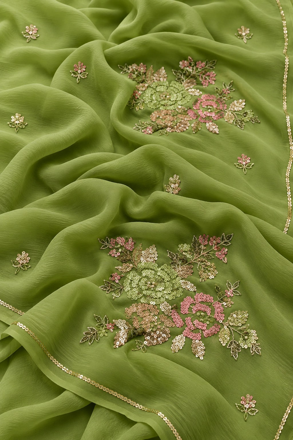 Pure Jaipuri Chiffon Hand-work motif work saree with  blouse
