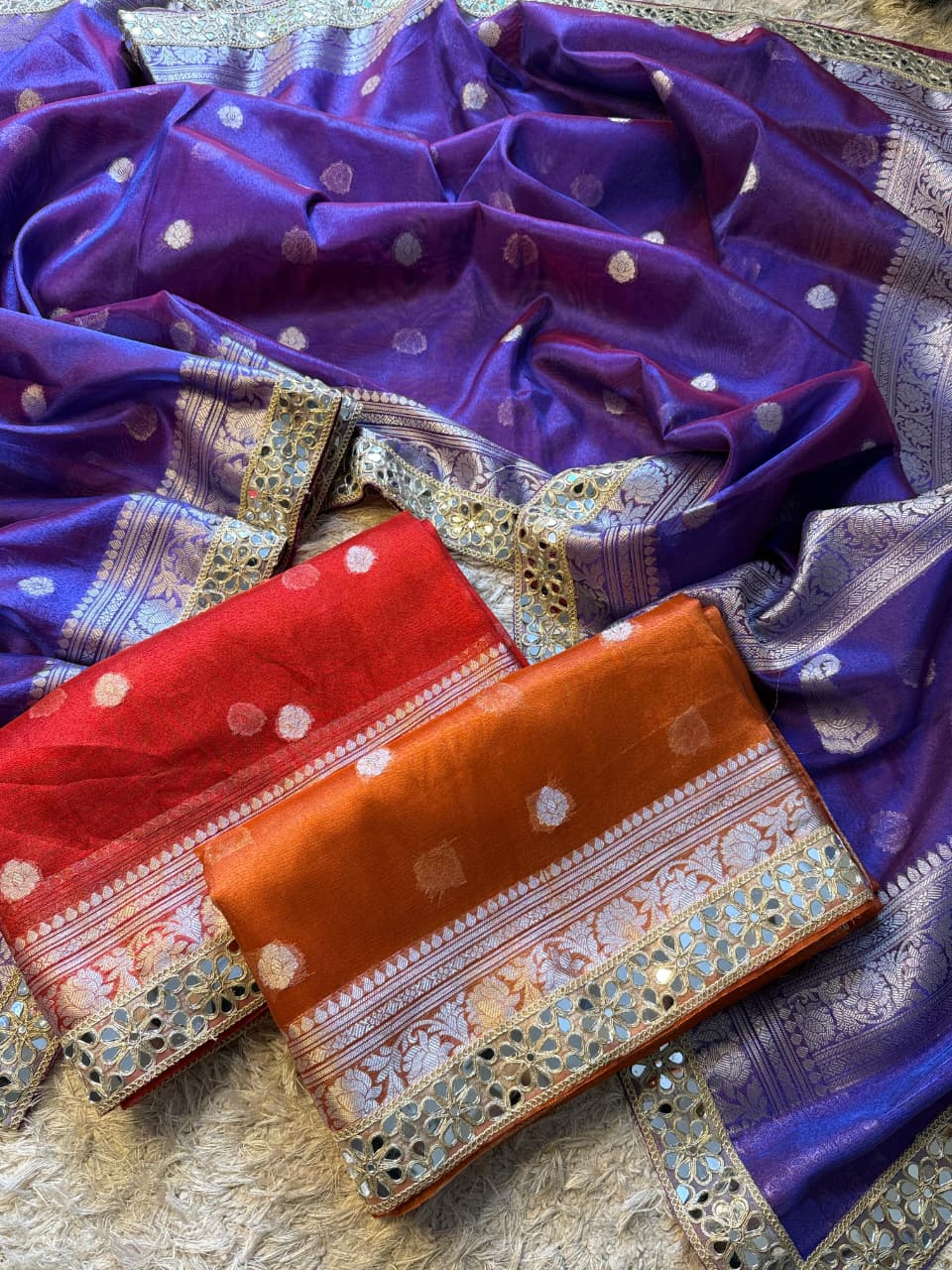 Banarasi Glass tissue silk saree with  lace work