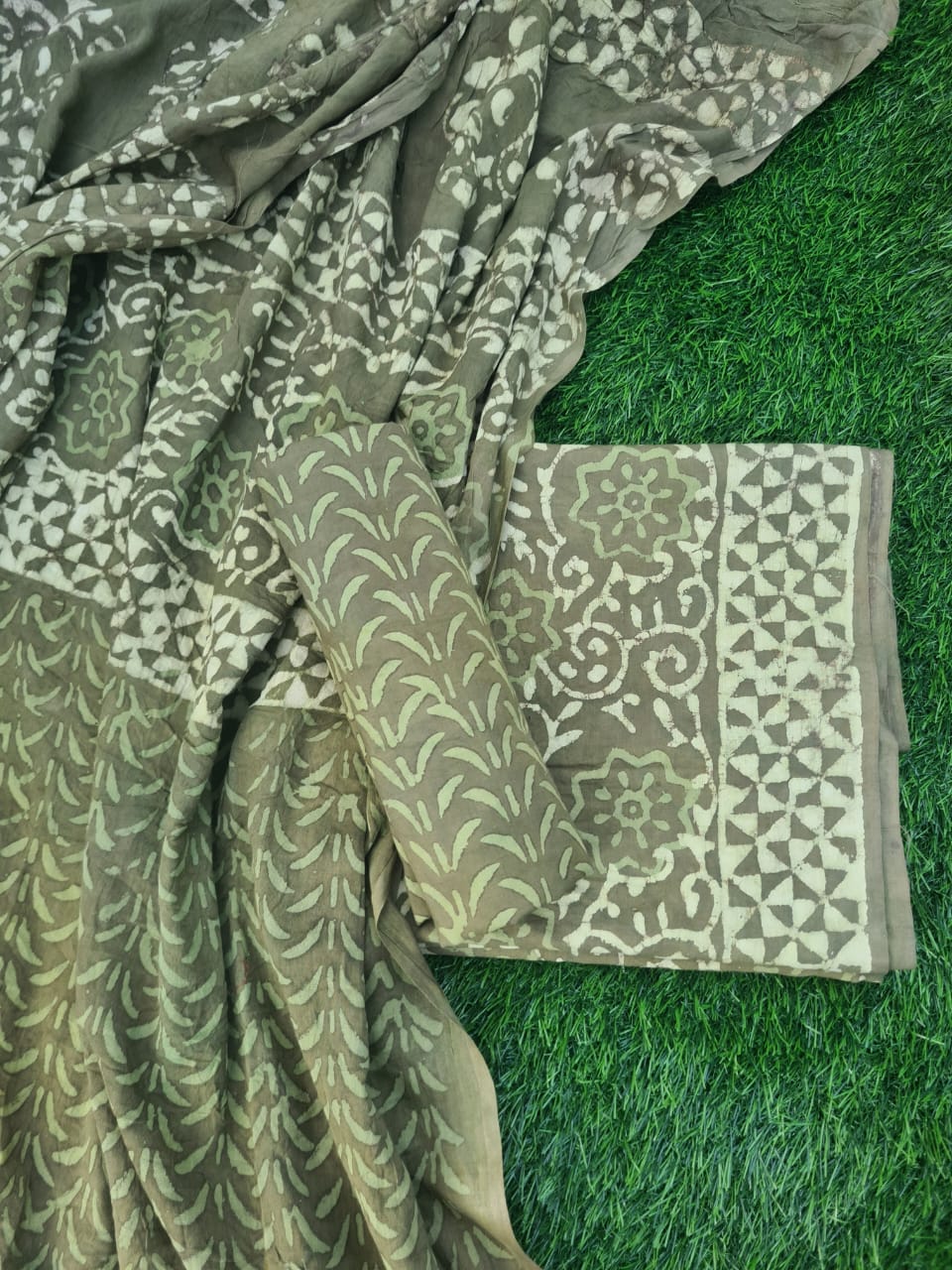 Hand- Block Print pure cotton unstitched suit with mul cotton dupatta