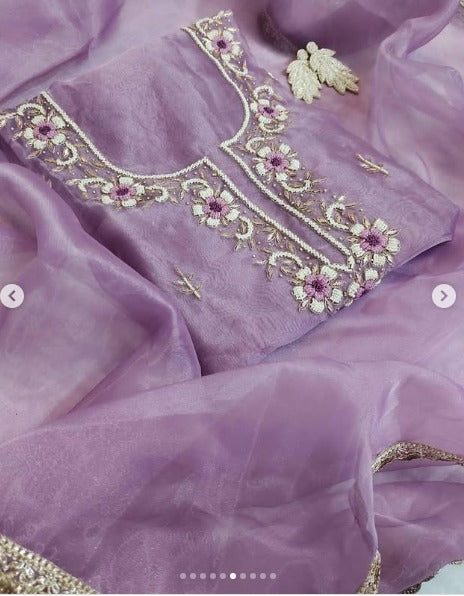 Organza Hand Work Unstitched Suit