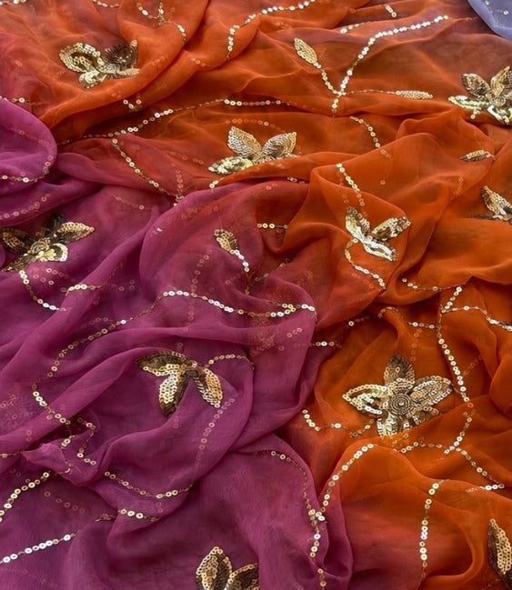 Premium Pure Chiffon Jaal Work Saree with Running Blouse
