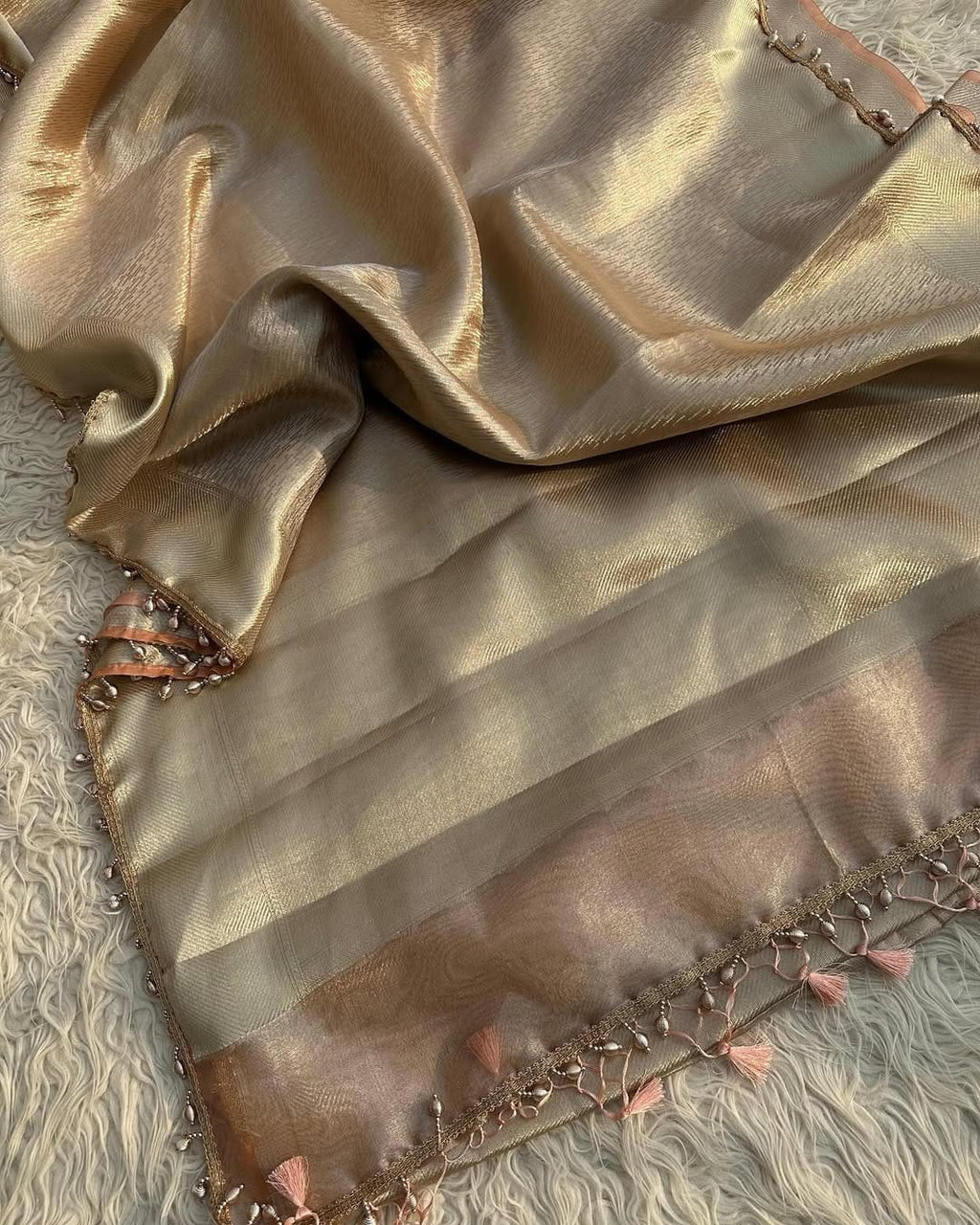 Tissue silk saree with  lace work