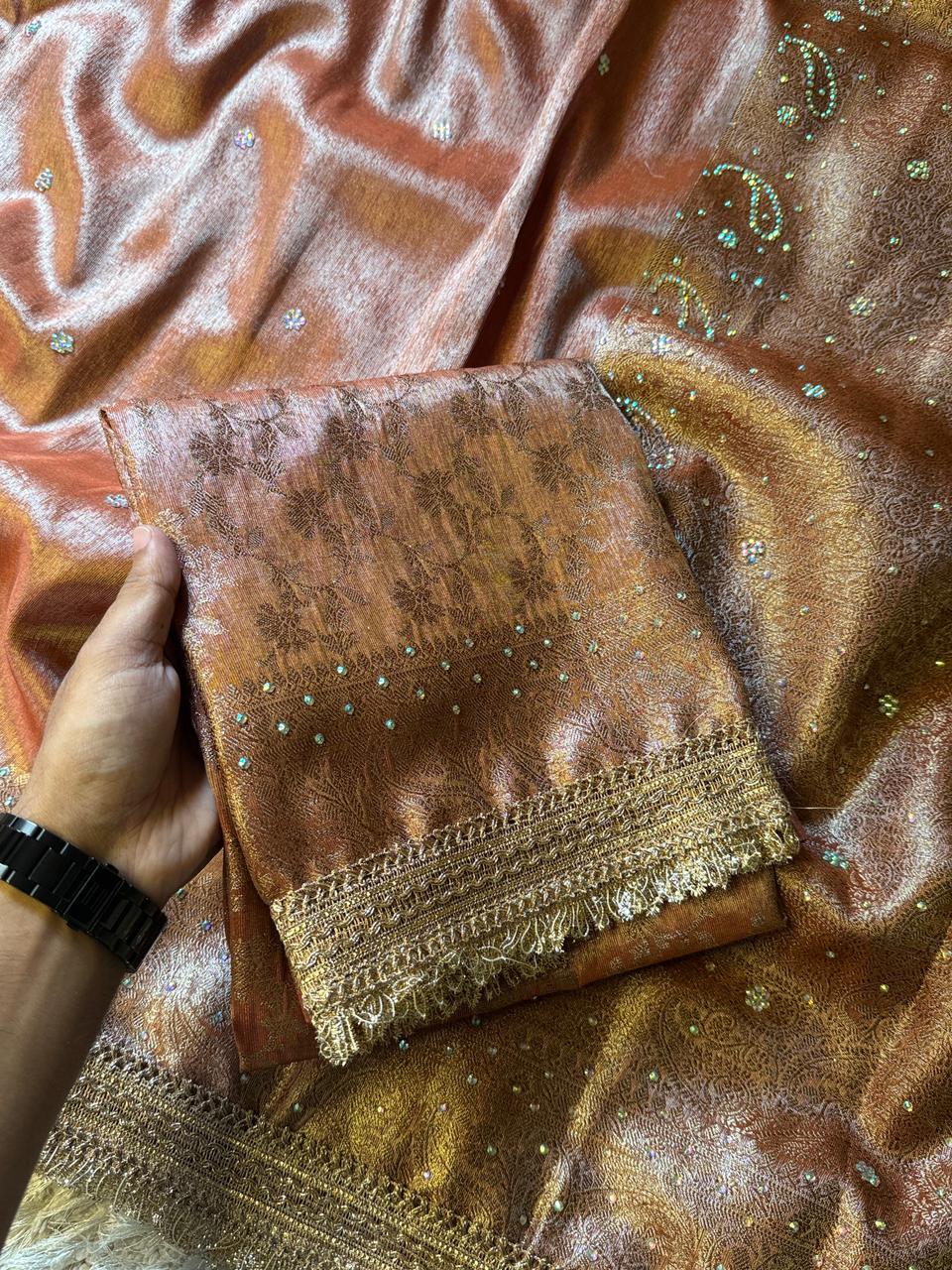 Banarasi Tissue Silk Saree With lace work border
