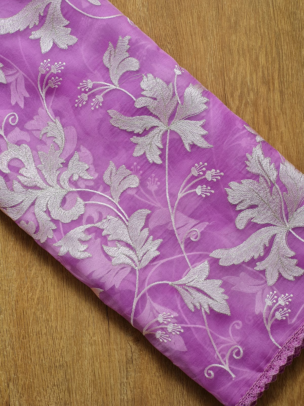 Pure organza silk chikankari work  saree with heavy blouse
