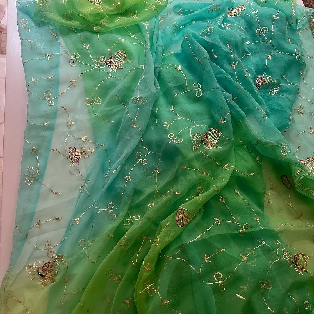 Pure Jaipuri Chiffon Jaal Work Saree With Beautiful Rajputi look and Running Blouse