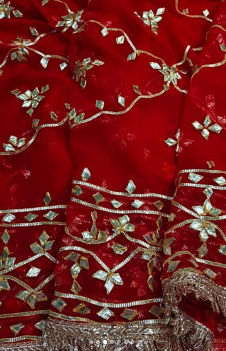 Pure Diamond Chiffon Gota Patti  Work Saree With Blouse