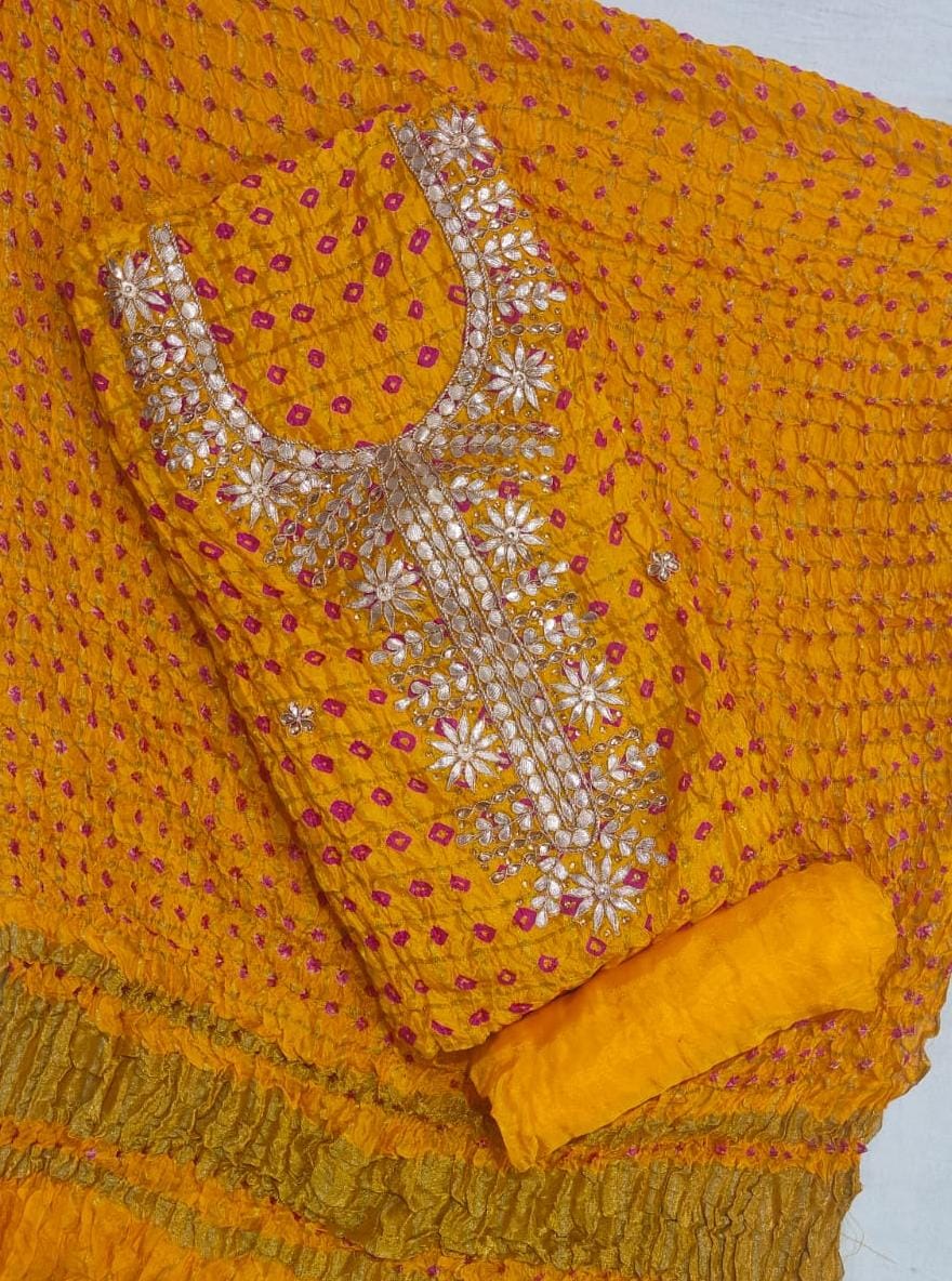 Bandhej Gota patti work Unstitched Suit