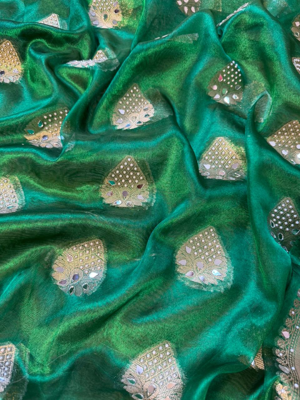 Banarasi Tissue Silk Saree With beautiful  borders with mirror  work