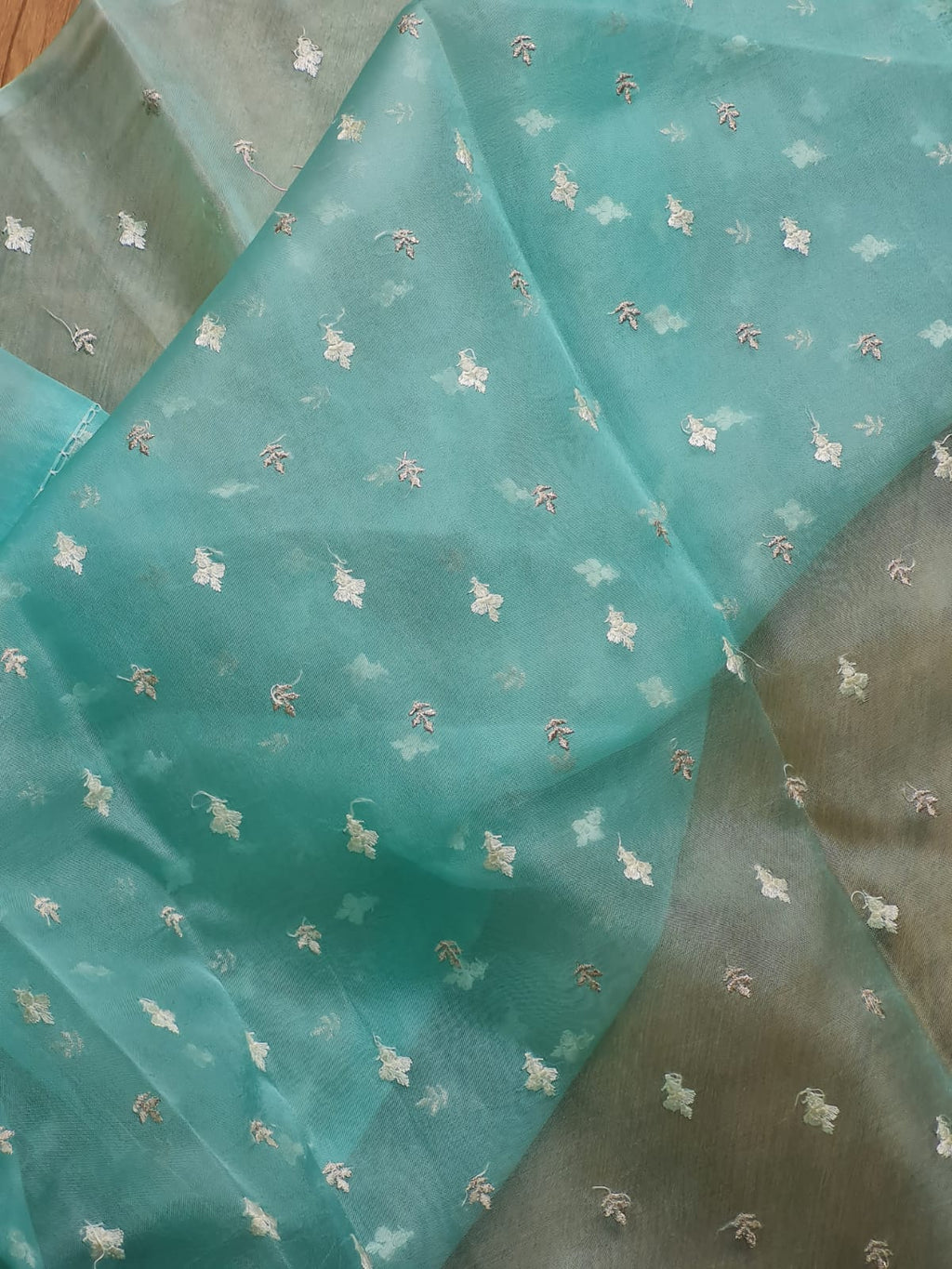 Pure organza silk chikankari work  saree with heavy blouse