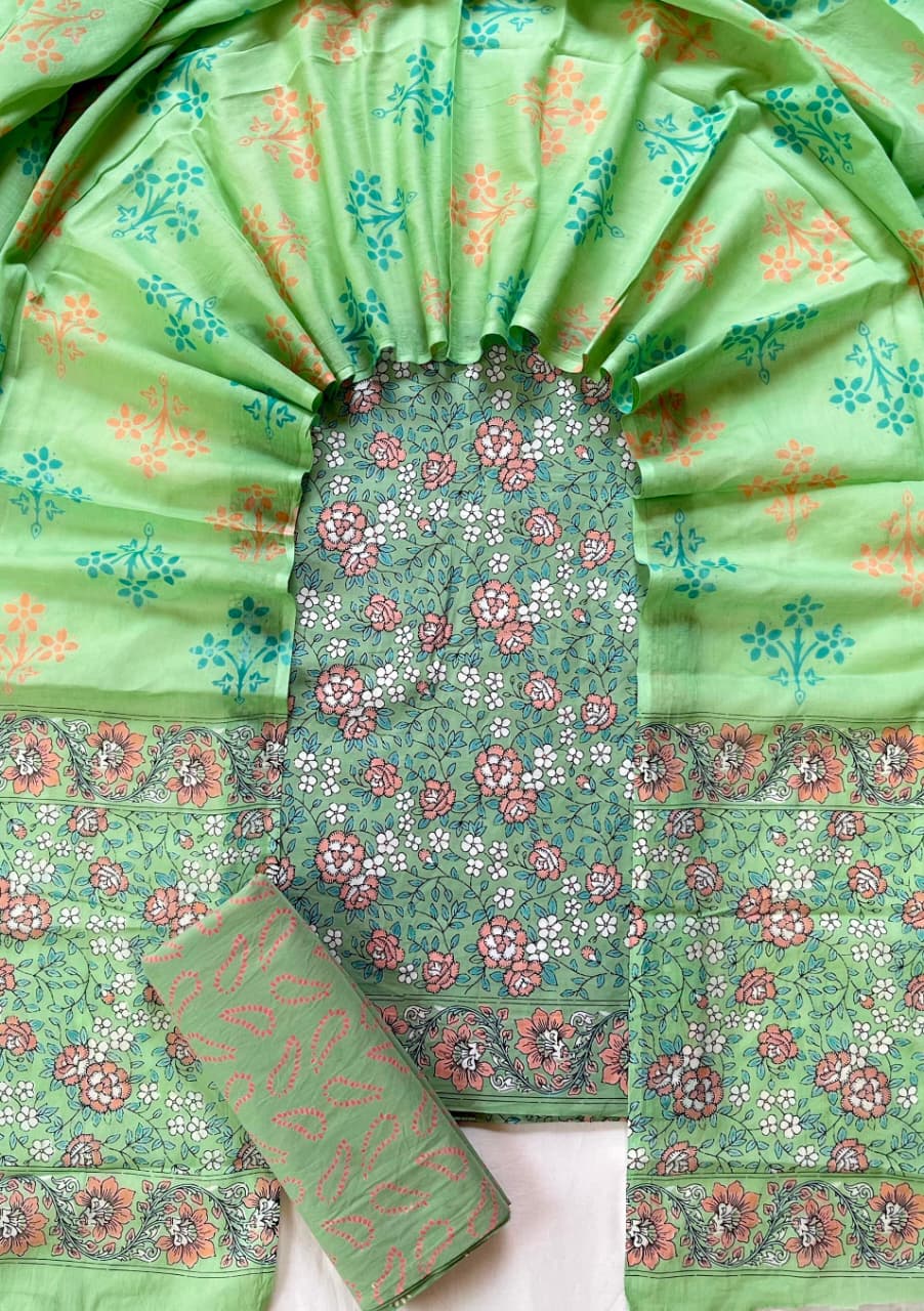 Exclusive new hand block printed cotton suits with cotton duptta