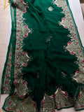 Pure Jaipuri Chiffon Jaal Work Saree With Beautiful Rajputi look and Running Blouse