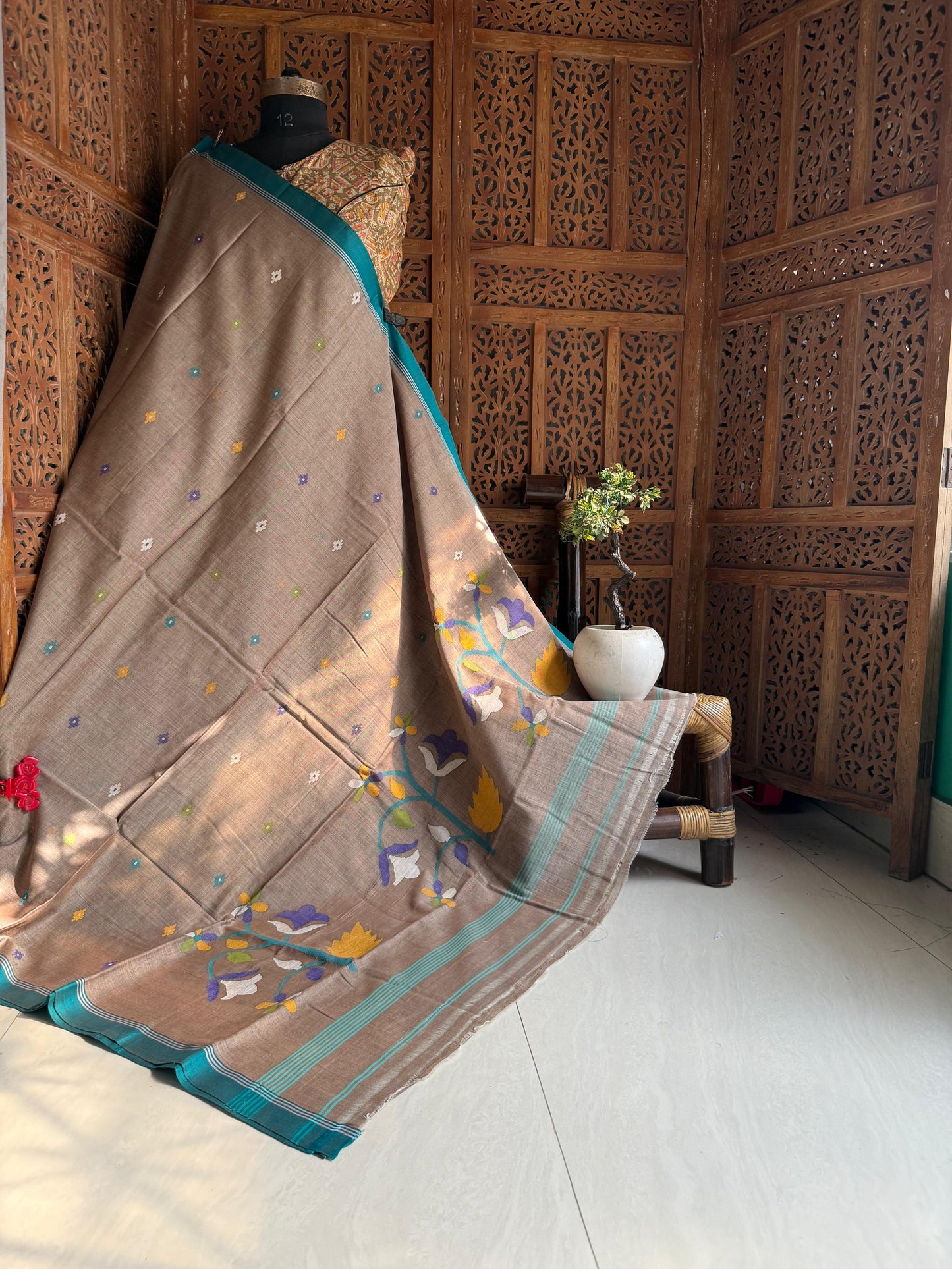 Pure Cotton needle work jamdani Saree
