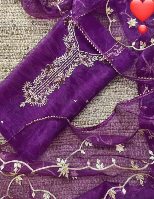 Organza Hand Work Unstitched Suit