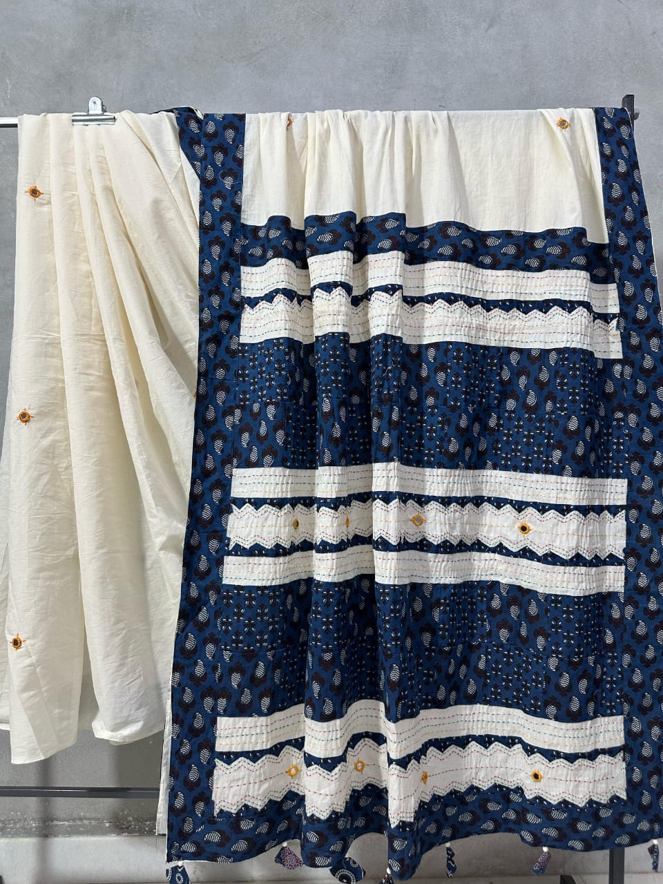 Pure Mul Cotton Saree With Ajrakh Mirror Work