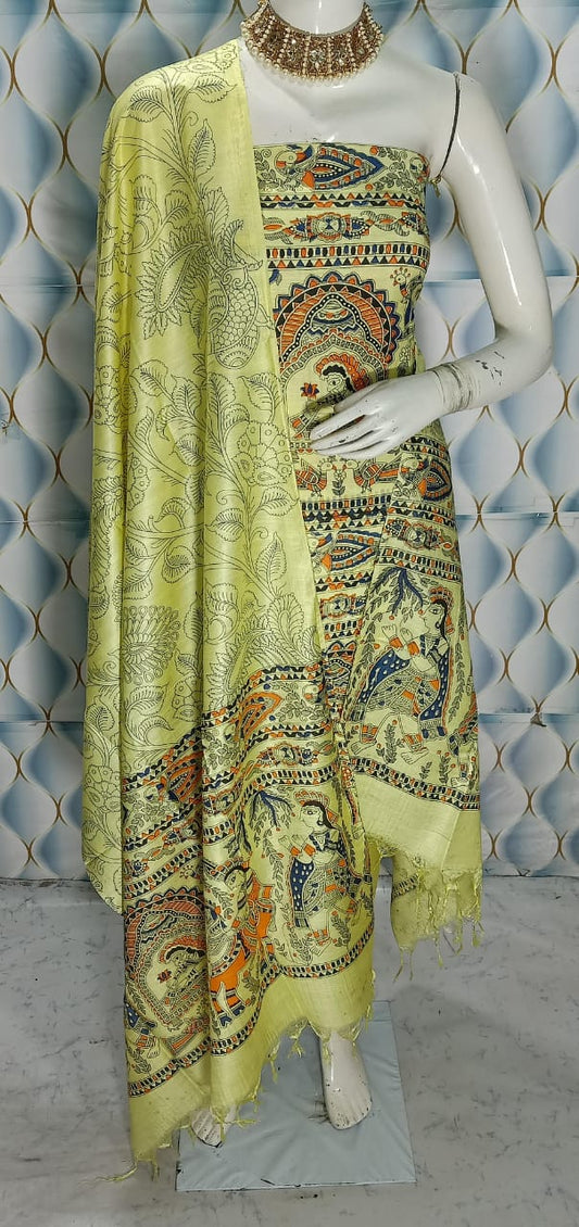 BHAGALPURI   KATAN MADHUBANI PRINT UNSTITCHED SUIT