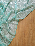 Pure organza silk chikankari work  saree with heavy blouse
