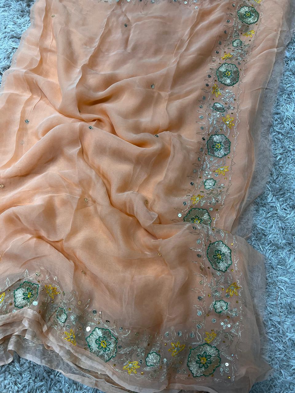 Pure Chiffon Rajputi kasab work saree With Blouse