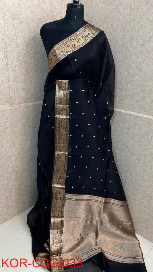 Pure Handloom banarasi  kora Silk Saree With Blouse