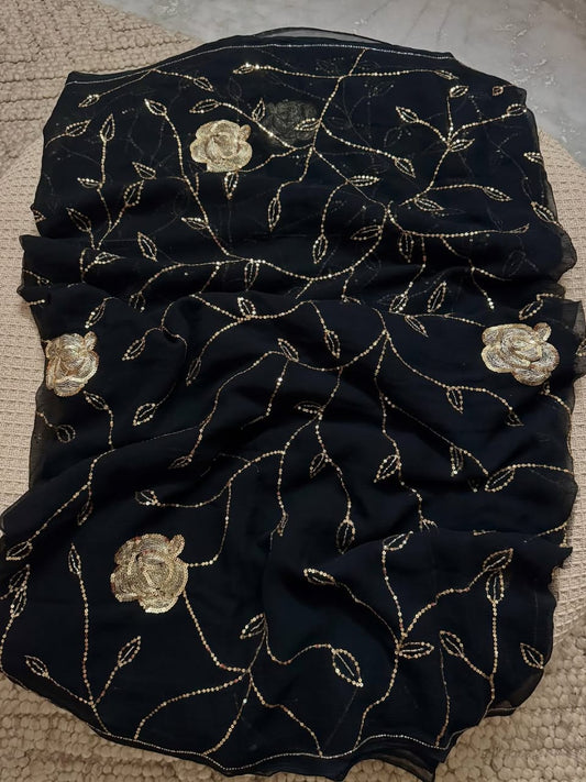 Pure Jaipuri Chiffon Jaal Work Saree With Blouse