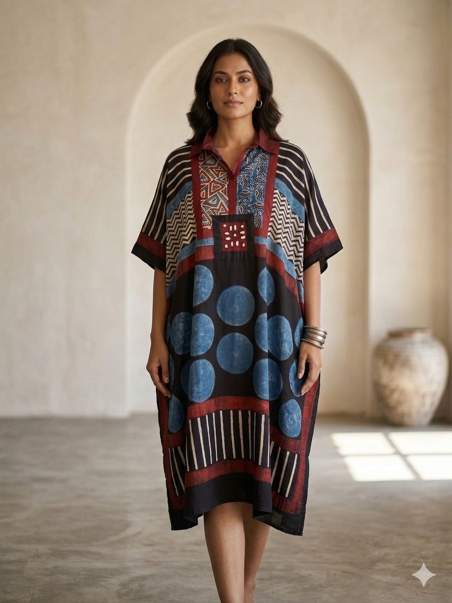 Pure Modal Silk Handblock Printed Kaftans Stitched suit