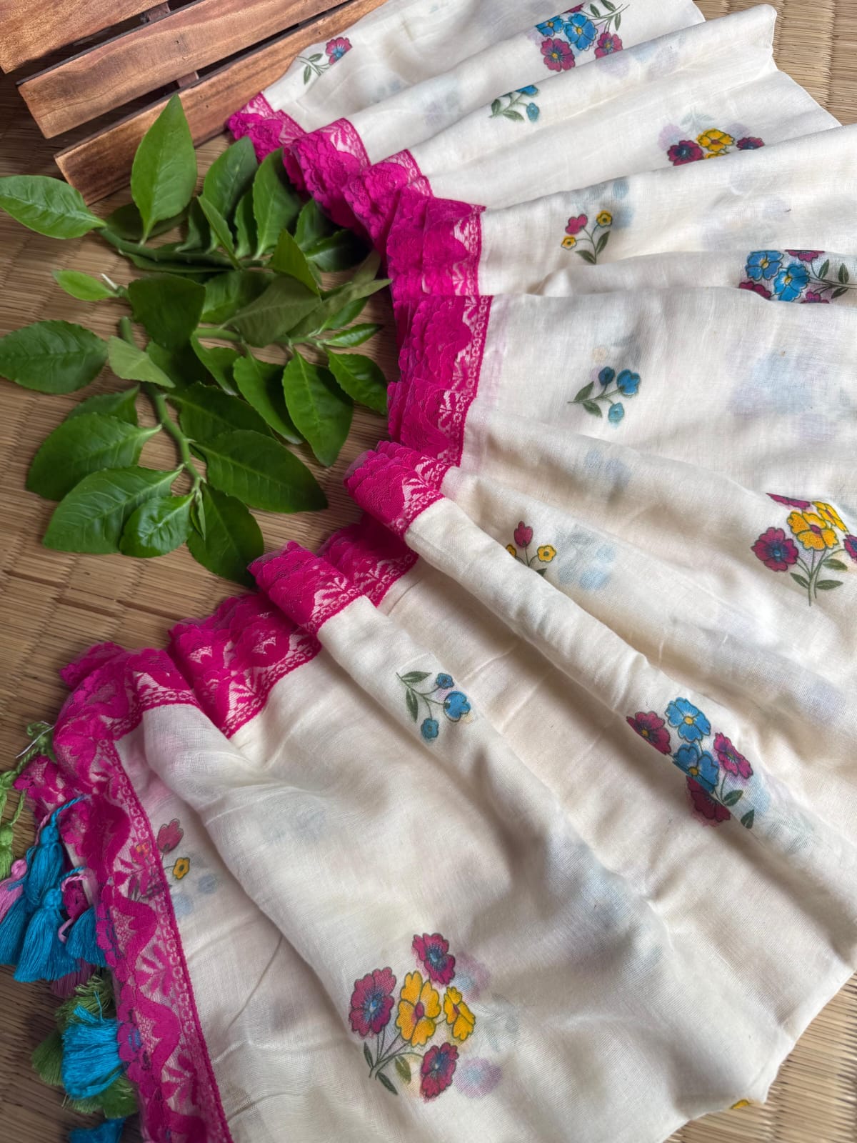 Premium Pure Mulmul Cotton Saree with Designer Lace Border