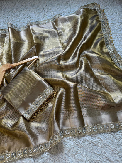 Banarasi Kanjivaram  katan Tissue Silk Saree With Beautiful lace border