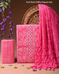 Designer gota patti hand work cotton  unstitched suit with chiffon   dupatta