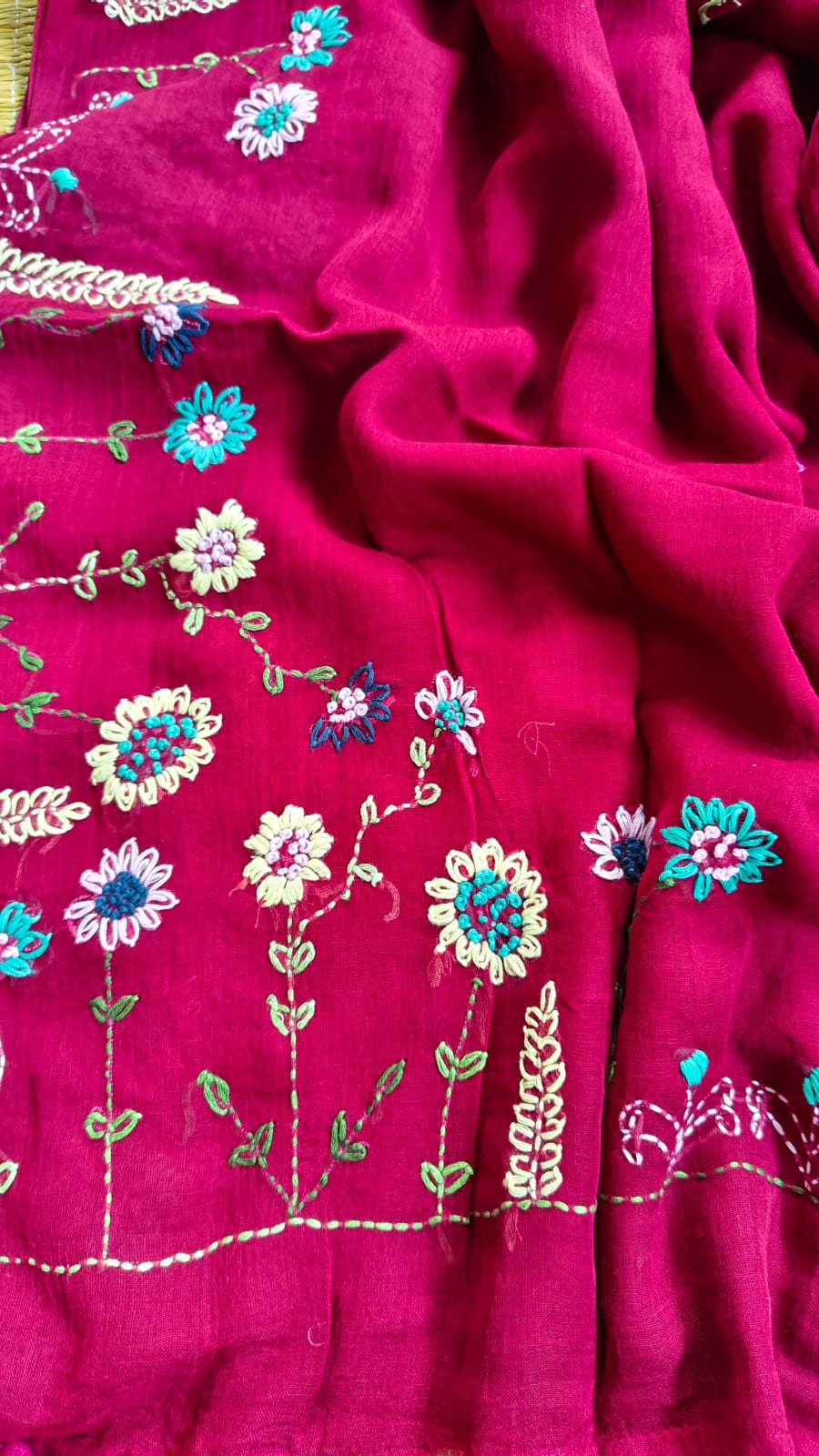 Beautiful Hand Stitch Pure Mul Cotton Saree Without blouse
