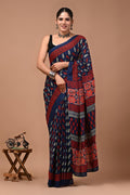 Pure Mulmul Cotton hand block Print Saree with Blouse