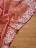 Pure Organza Silk  Parsi Embroidery Work Saree With Heavy Blouse