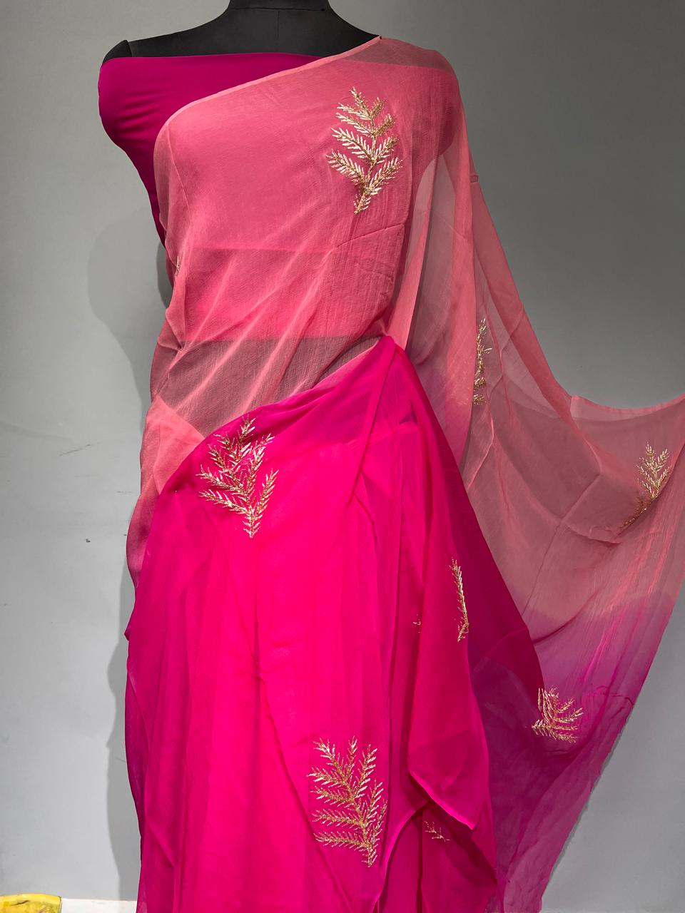 Pure Diamond Chiffon Saree With Blouse.