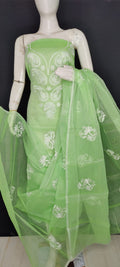 Pure Kota-Doria Unstitched Suit with Embroidery Work