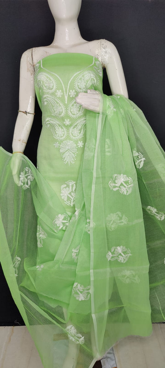Pure Kota-Doria Unstitched Suit with Embroidery Work