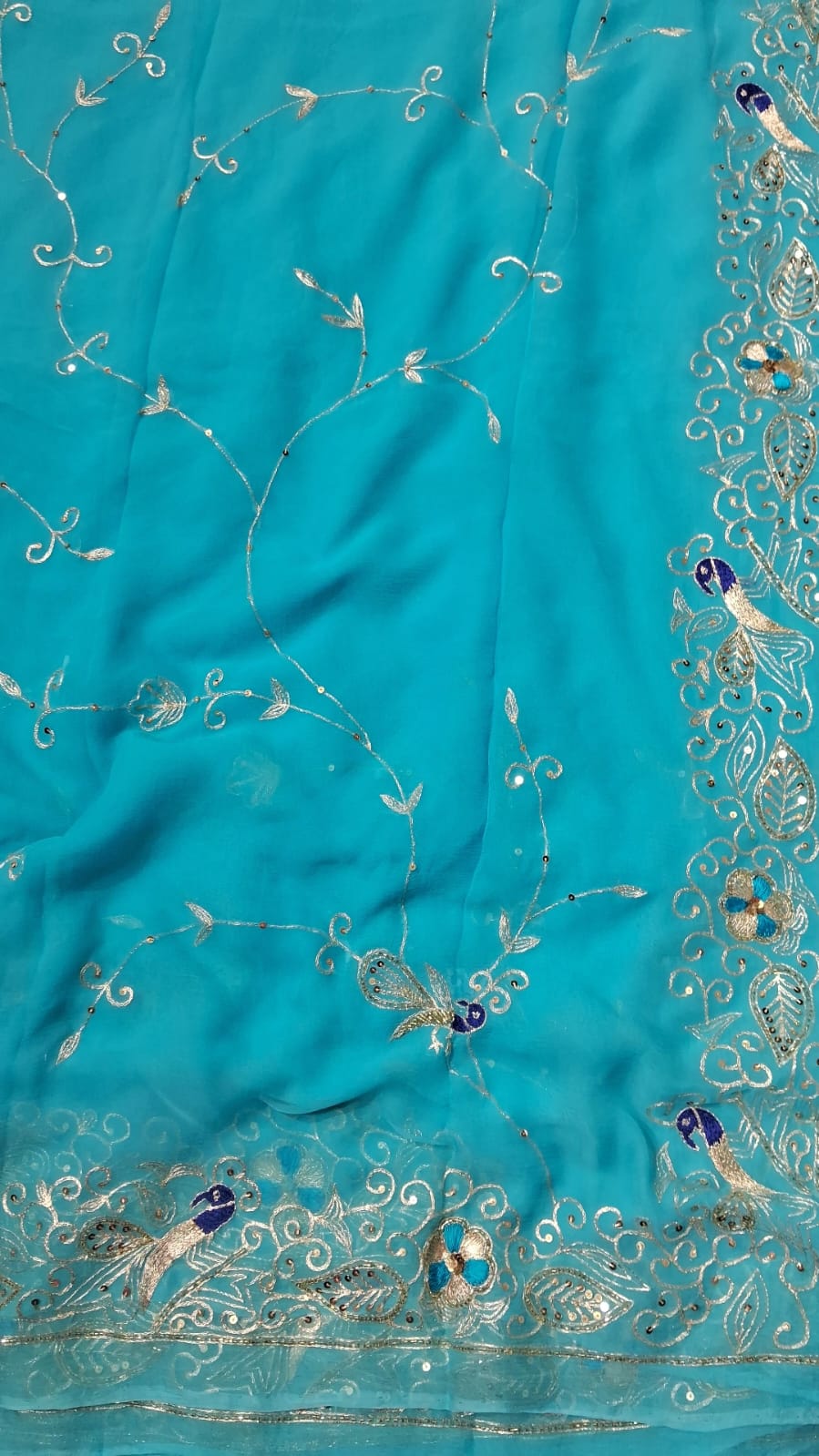 Pure Jaipuri Chiffon Jaal Work Saree With Beautiful Rajputi look and Running Blouse