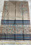 Pure Desi Tussar By Tussar Silk Embroidery Work Saree With Running Blouse