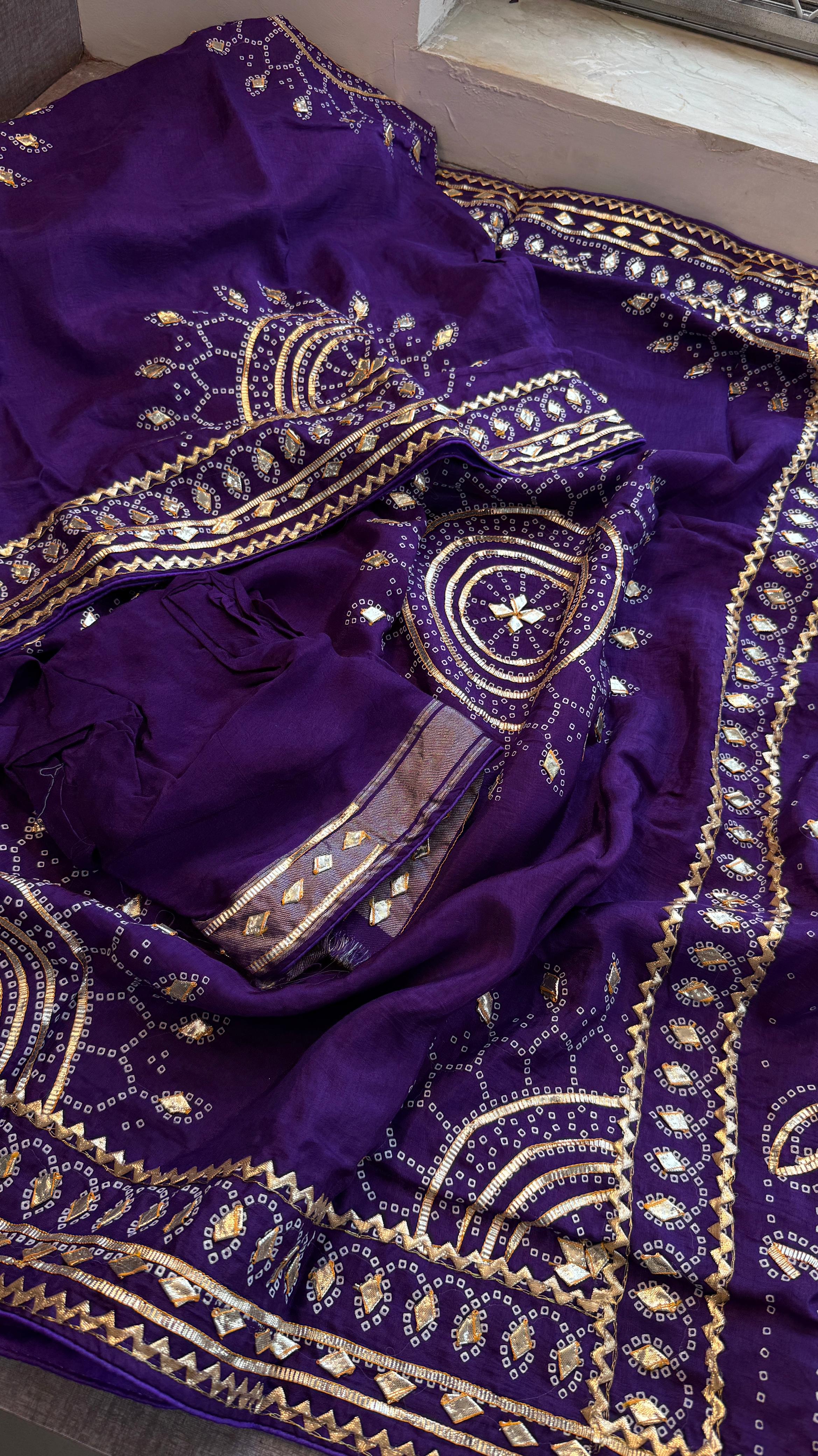 Pure Munga Silk Gotta Patti Work Saree With Blouse