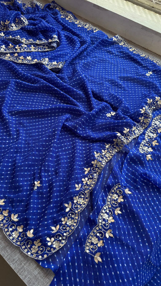 Pure  georgette hand work gota patti work saree