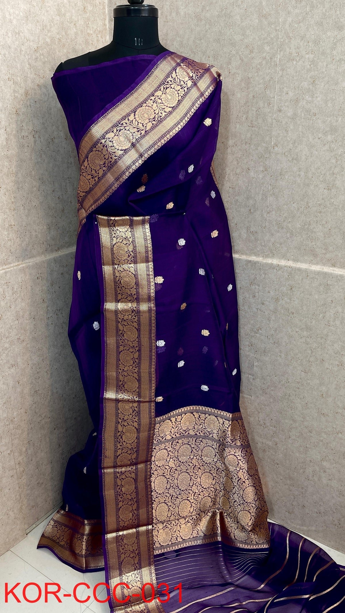 Pure Handloom banarasi  kora Silk Saree With Blouse